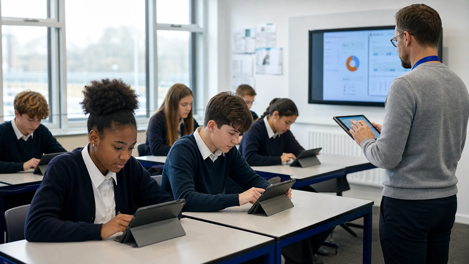 Secondary school students studying in a classroom